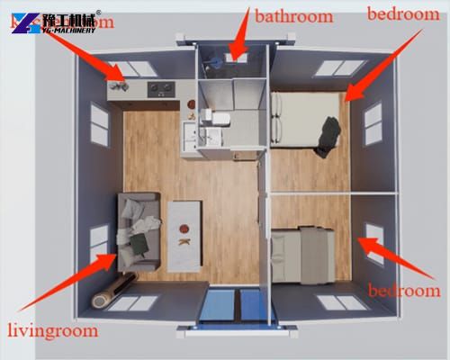 2 bedrooms in 20ft prefab foldable house