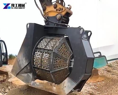 rotary screening bucket on excavator display