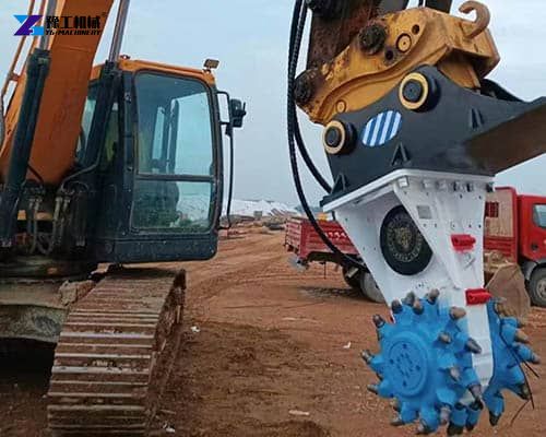 excavator drum cutter working on site