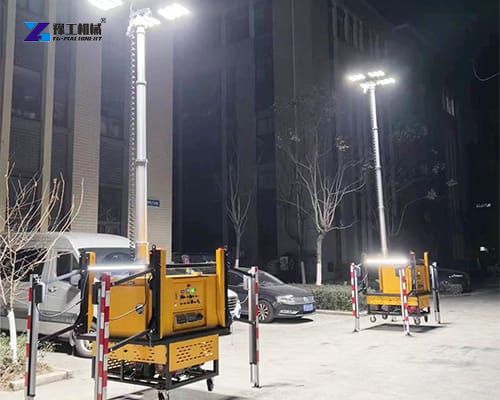 mobile lighting tower at night