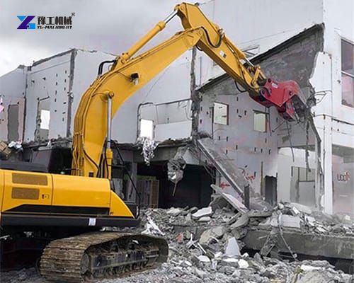 excavator pulverizer attachment for building demolition